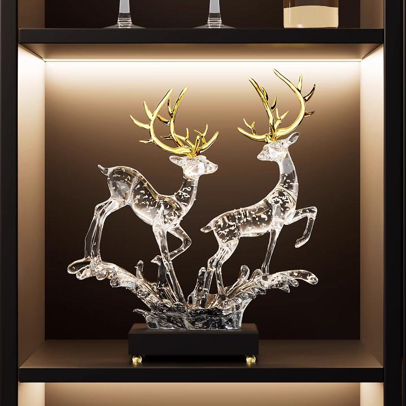 Light Luxury Home Decor Lucky Deer Statue Ornament Modern Living Room Wine Cabinet Office Decorative Figurines Housewarming Gift