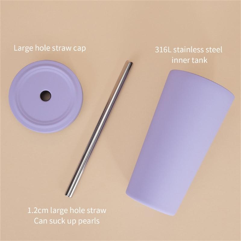 316L Stainless Steel Vacuum Insulated Tumblers With Leak Proof Straw Lid For Office Outdoor Travel Ergonomic Grip Cup