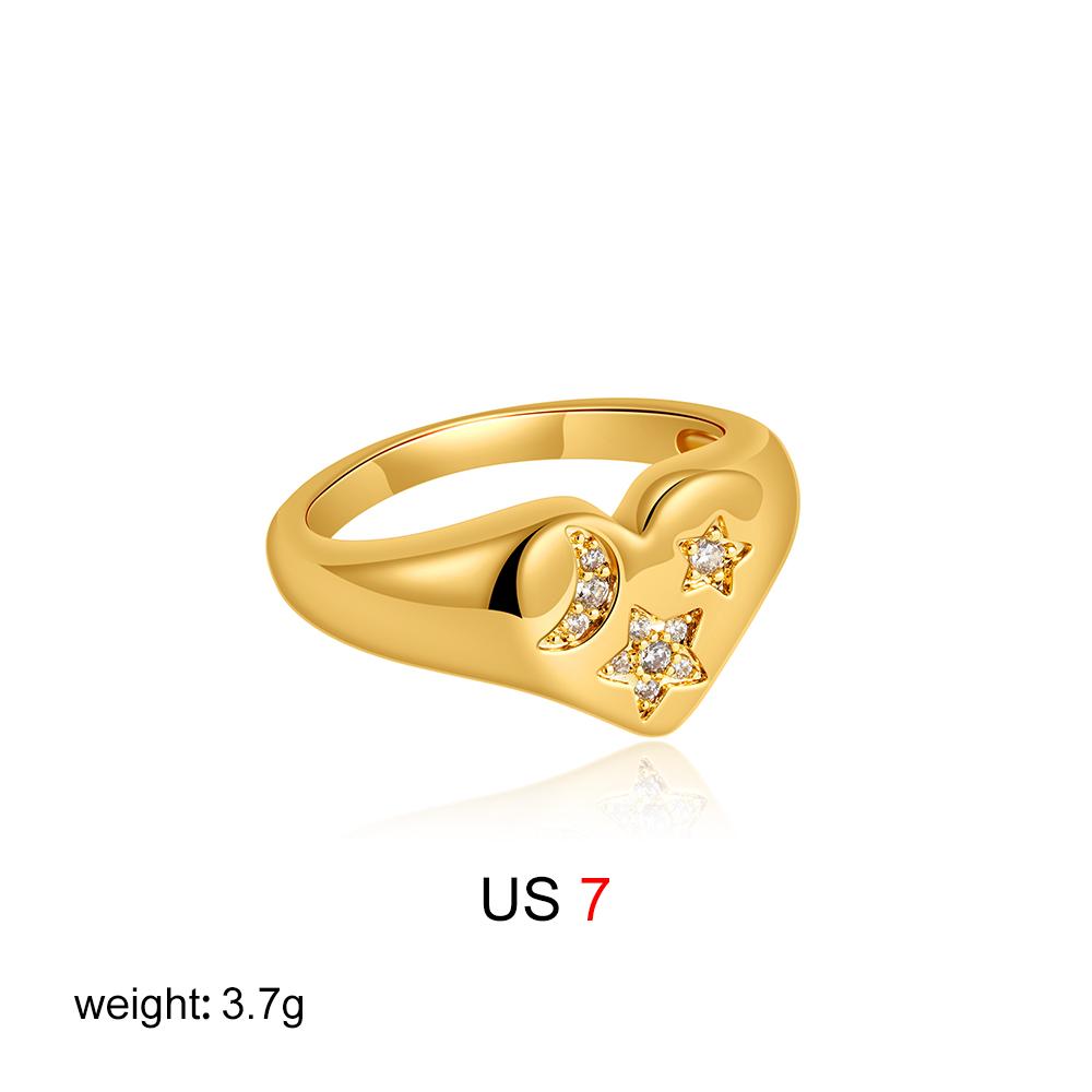 Classic Zircon Inlaid Star Moon Women'S Fashionable Polished Heart-Shaped Ring Exquisite Jewelry New Style