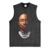 Canotta Senza Maniche Tupac Grafica Retro High Street Cotone Pesante