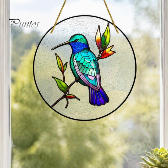 Sunlight Reflective Window Decoration Colorful Hummingbird Wall Hanging Decoration, Stained Acrylic Suncatcher for Easy Install Pendant Decor,