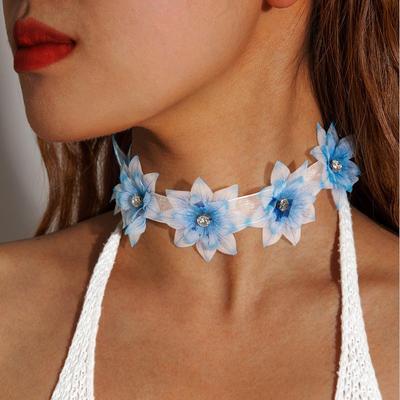 New Fresh Fabric Rhinestone Embellishment Flower Lace Collar Women's Jewelry Gradient Multi Layer Petals Date Vacation Photography Versatile Item