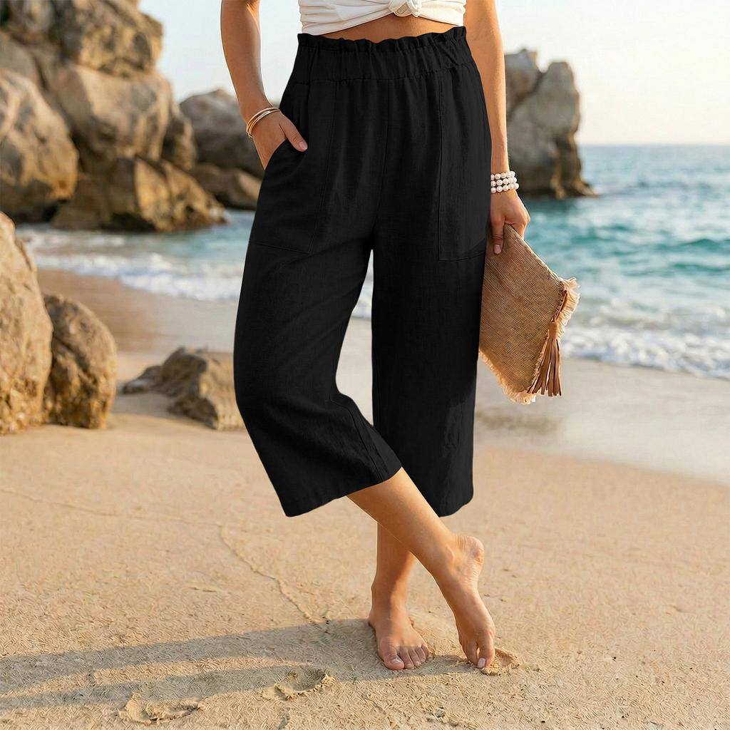 Womens Baggy Cotton Linen Pants Elastic Waist Casual Loose  Summer Beach Vacation  Pants