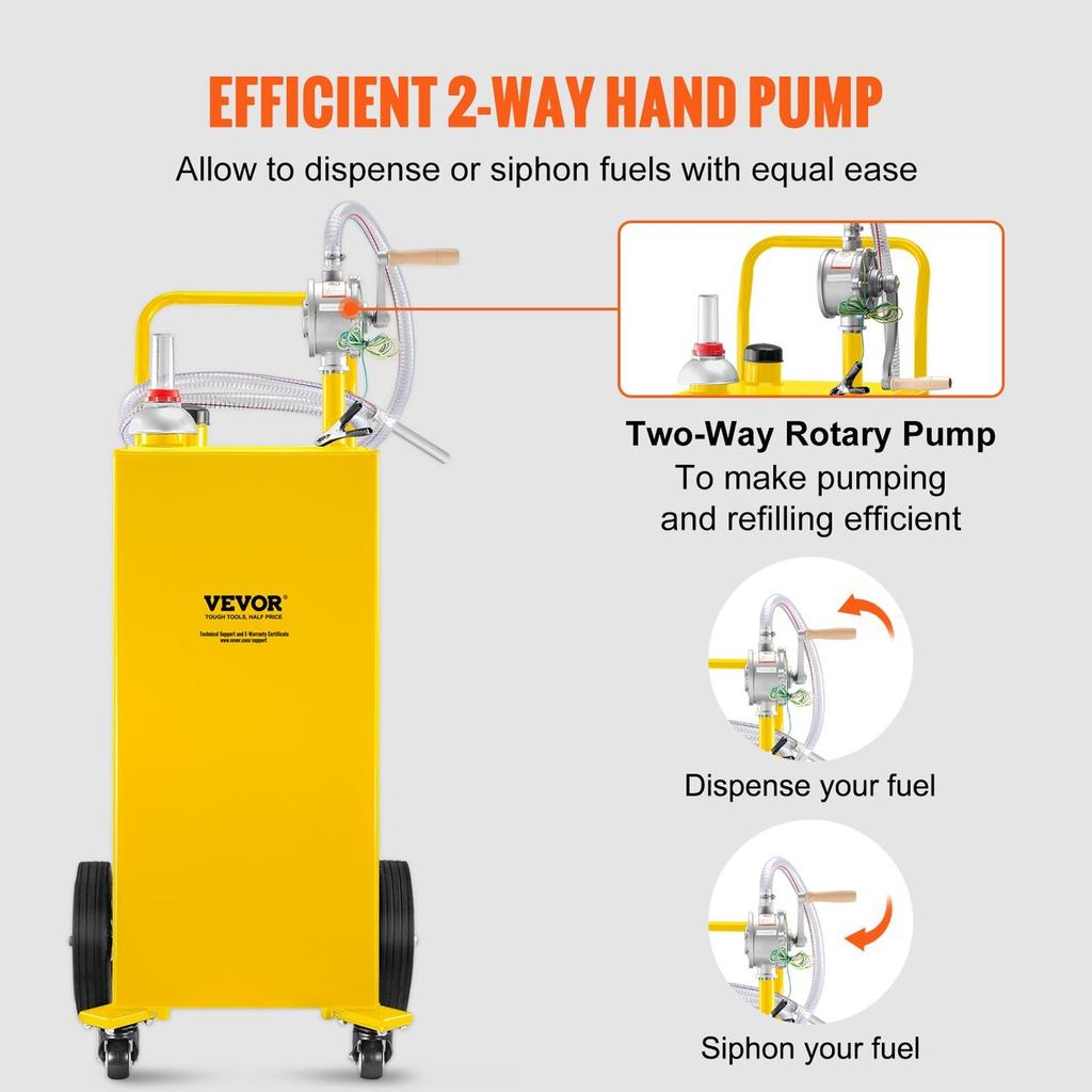 30 Gallon Fuel Caddy, Gas Storage Tank & 4 Wheels, with Manuel Transfer Pump, Gasoline Diesel Fuel Container for Cars, Lawn Mowers, ATVs, Boats, More,