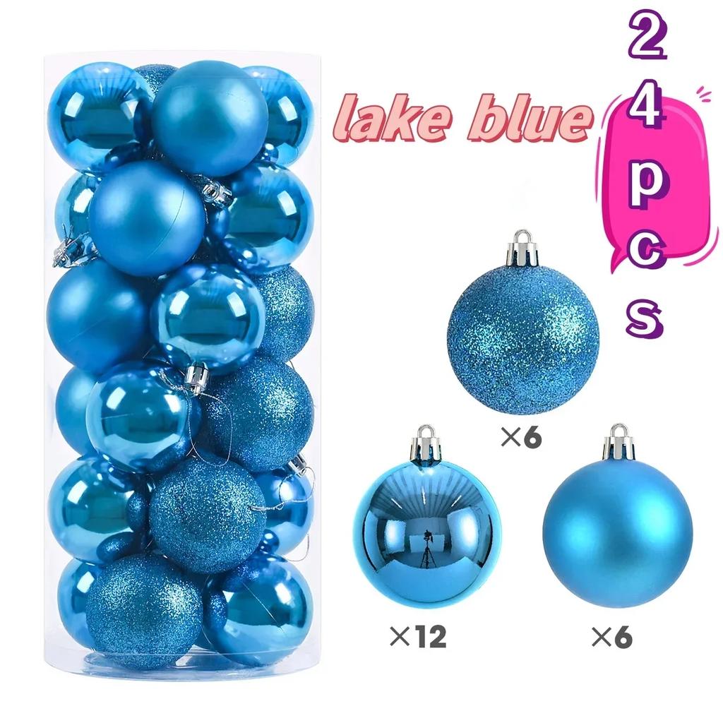 24pcs Christmas Ball Ornaments Plastics Solid Color Suspended Bauble Christmas Tree Hanging Balls Party Wedding Accessories