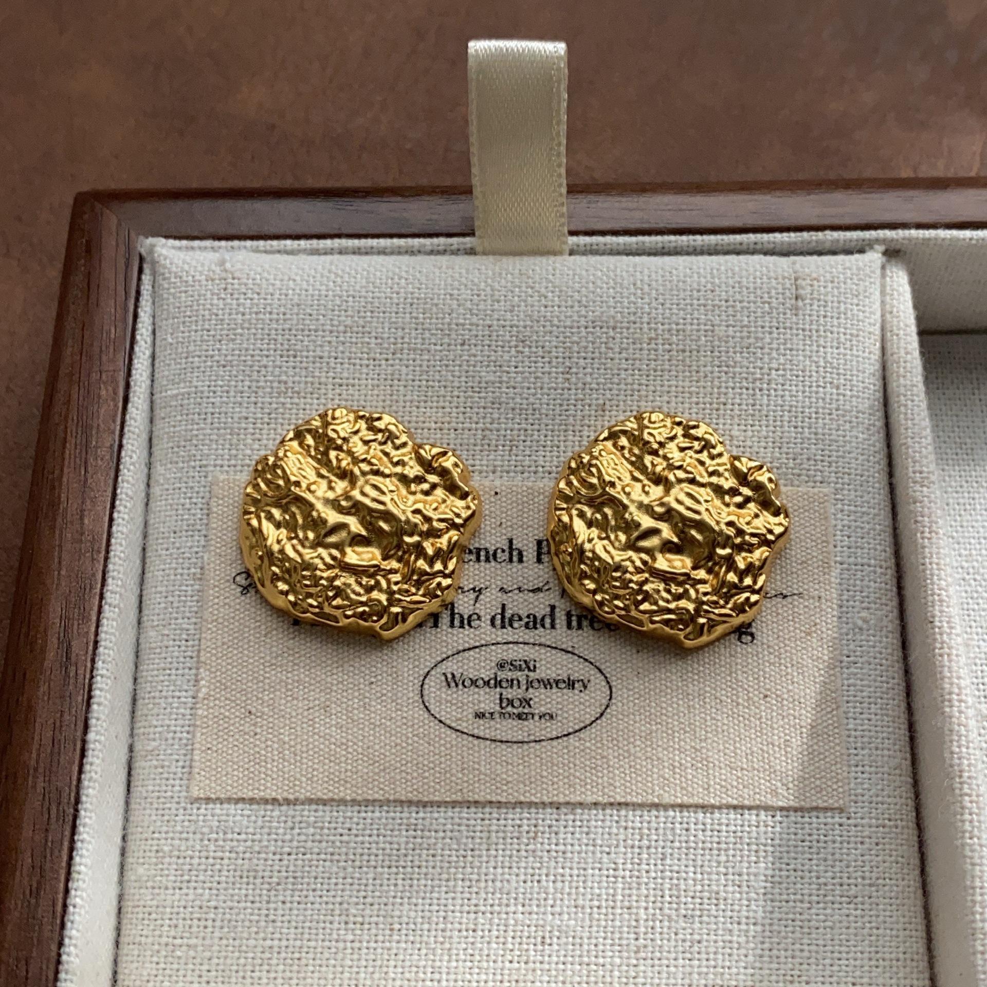 Metal irregular texture art stud earrings retro simple earrings