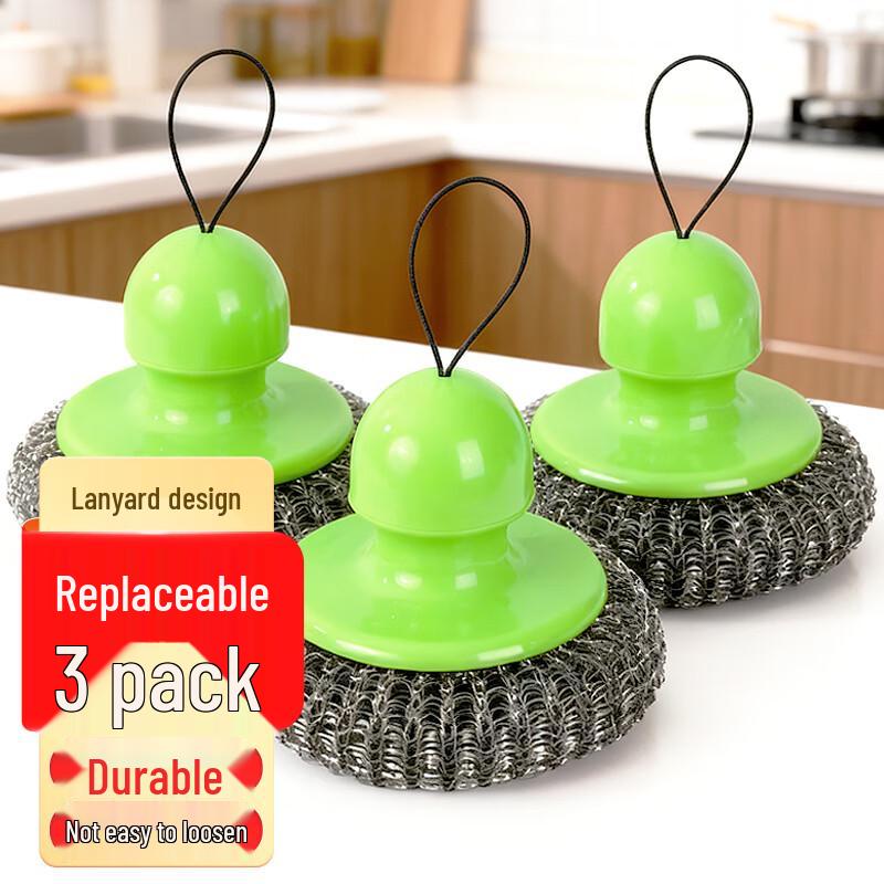 Stainless Steel Scouring Pads with Handle - 3 Pack