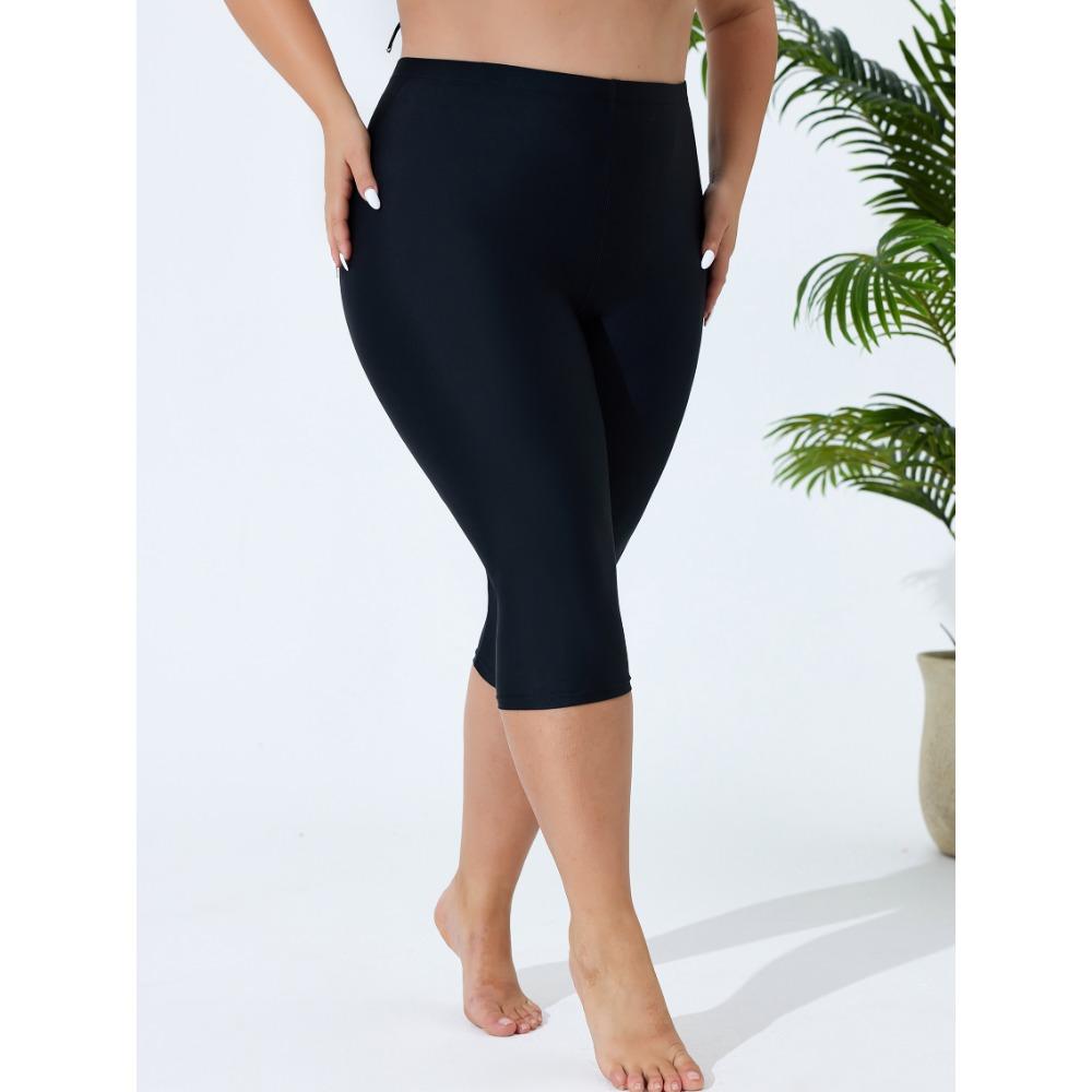 CHARMLEAKS Plus Size Swim Pants for Women High Waisted Swim Capris Swim Shorts Swimming Leggings
