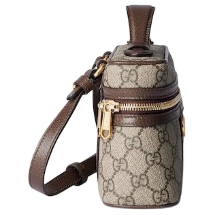 Gucci Ophidia Canvas With Leather Shoulder Bag, Crossbody Bag, Handbag Extra Mini Women's Beige & Dark Brown 816357-96IWG-8745