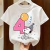 Kawaii Snoopys Kids T-Shirt Anime Digit 1-9 Cotton Short Sleeve Summer Top for Boys & Girls Children Birthday Gift