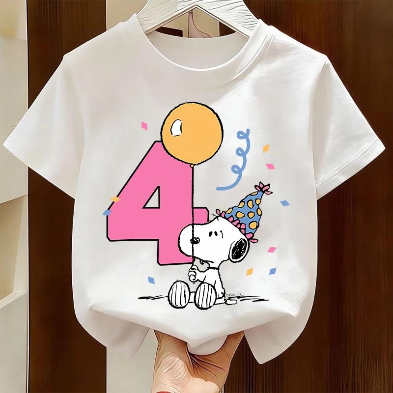 Kawaii Snoopys Kids T-Shirt Anime Digit 1-9 Cotton Short Sleeve Summer Top for Boys & Girls Children Birthday Gift