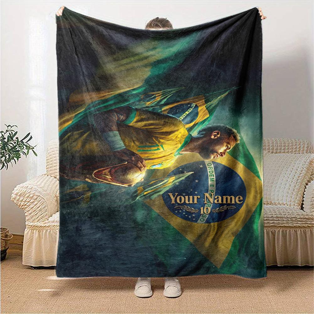 Brazilian Football Celebration Personalized Text Blanket Multi-purpose Customizable Blanket Comfortable Suitable for Chair Picnics Bed Couch