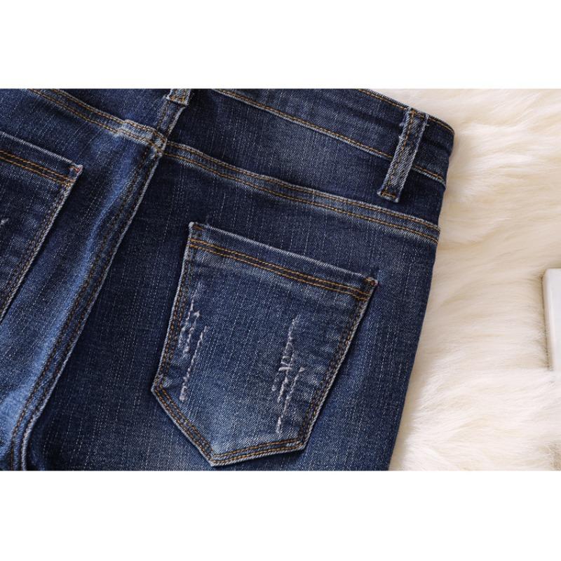 Dimanaf 2025 Plus Size Women Spring Jeans Solid Pants Ripped Denim Female Elastic Basic Blue High Waist Trousers Oversize Fashion Pants 4XL 5XL