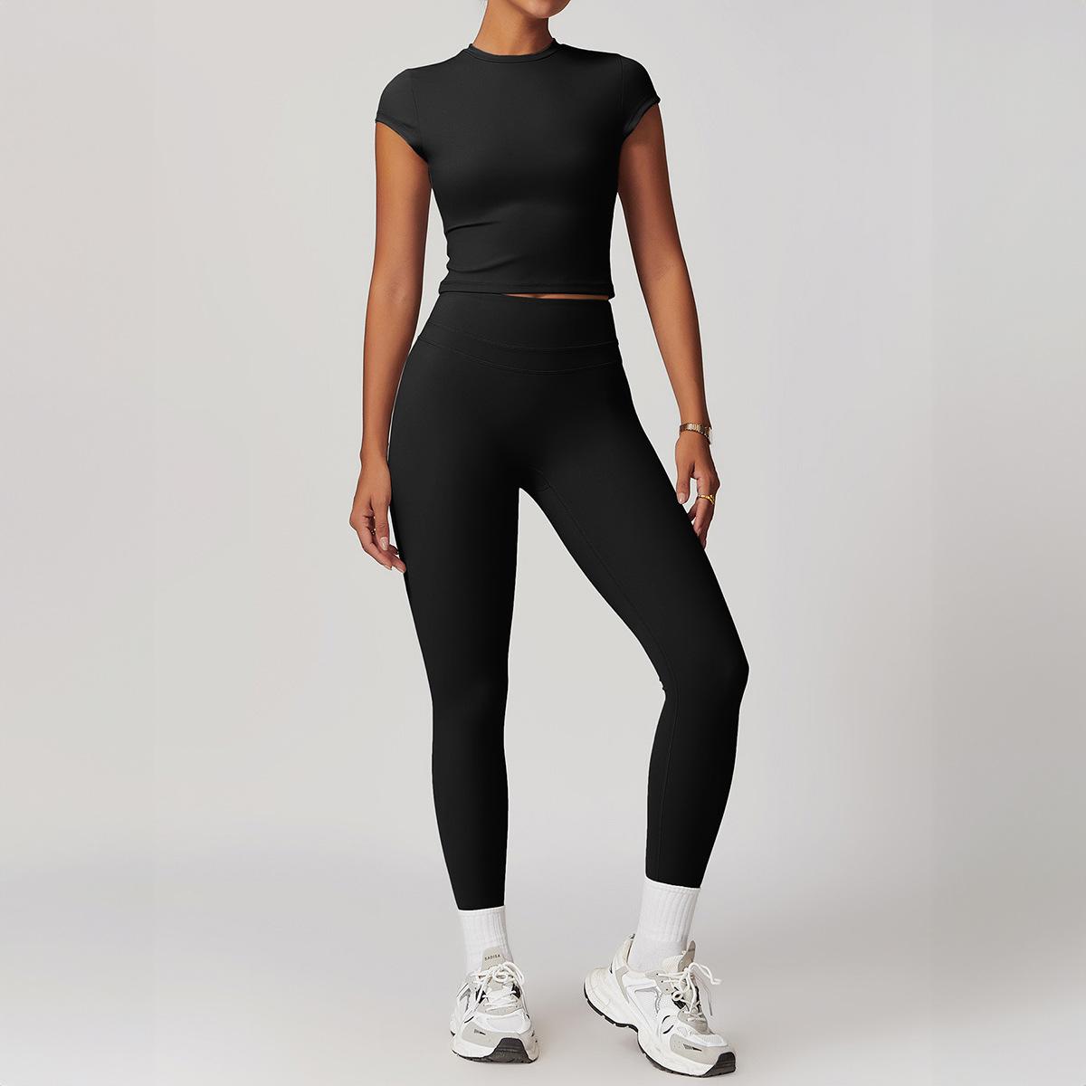 

Kai Kuo European-American Sports Yoga Two-Piece Set: Short-Sleeve Top & Long Pants for Women, Autumn/Winter 2025. XL чорний