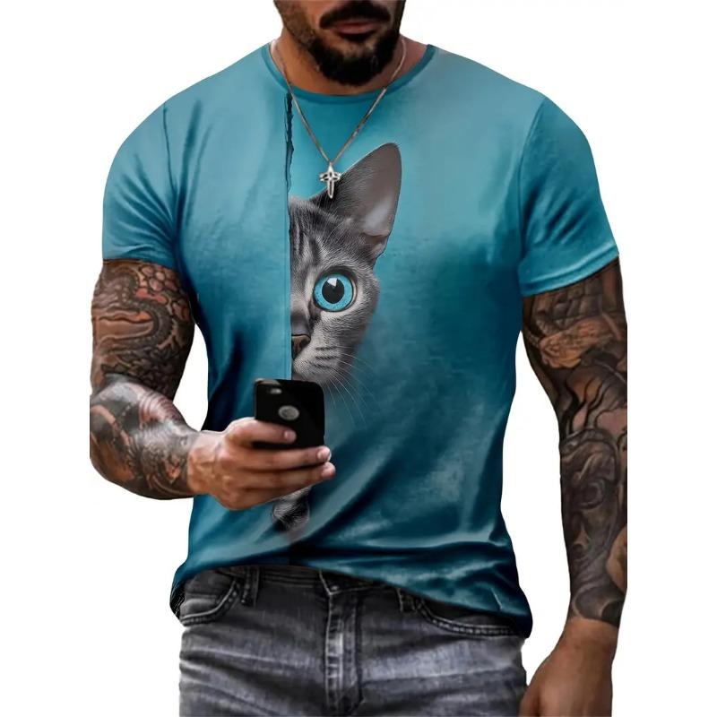 New Men's Novelty 3D Cat Full Print T shirt Casual Fashion Funny Short Sleeve T-shirt Unisex Top Summer Oversized Streetwear Tee