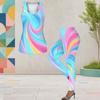 Women Plus Size Two Piece Set Scoop Neck Sleeveless Longline Tank Top Fitted Colorful Printed Pants