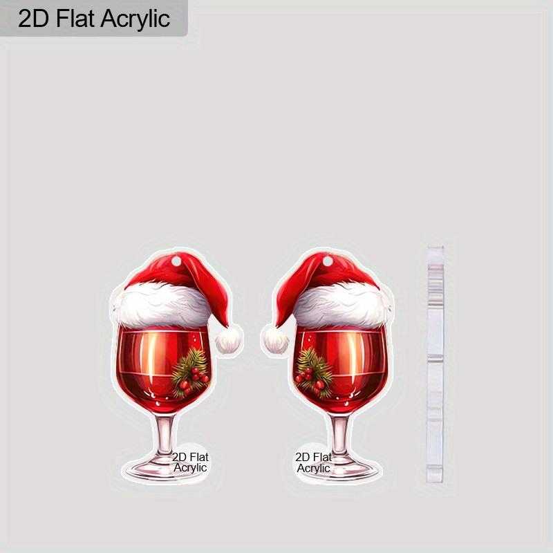 2D Flat Acrylic Christmas Cartoon Christmas Hat Wine Pattern Earrings Jewelry Gift for Women Female