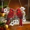 Valentine'S Day Red Cardinal & Floral Acrylic Window Ornament, Bohemian Style Animal Theme Romantic Home Accent, Nurseries, Vintage Home Decor Wall Fo