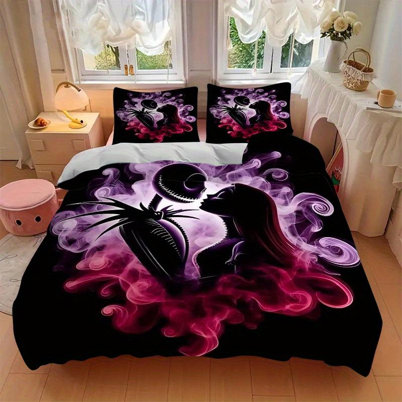 3pcs Romantic Sally Jack Bedding Set, Including 1 Quilt Cover and 2 Pillow Shams, Without Filling, Soft and Comfortable Home Bedroom Fabric, Fash