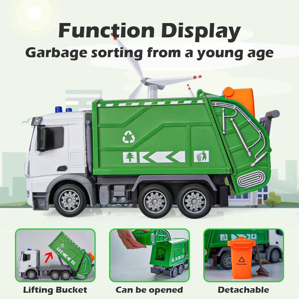RC Sanitation Garbage Truck Toy with Lights 1/14 2.4G Radio Controlled Car Vehicle Recycling Cars Birthday Gifts for Children