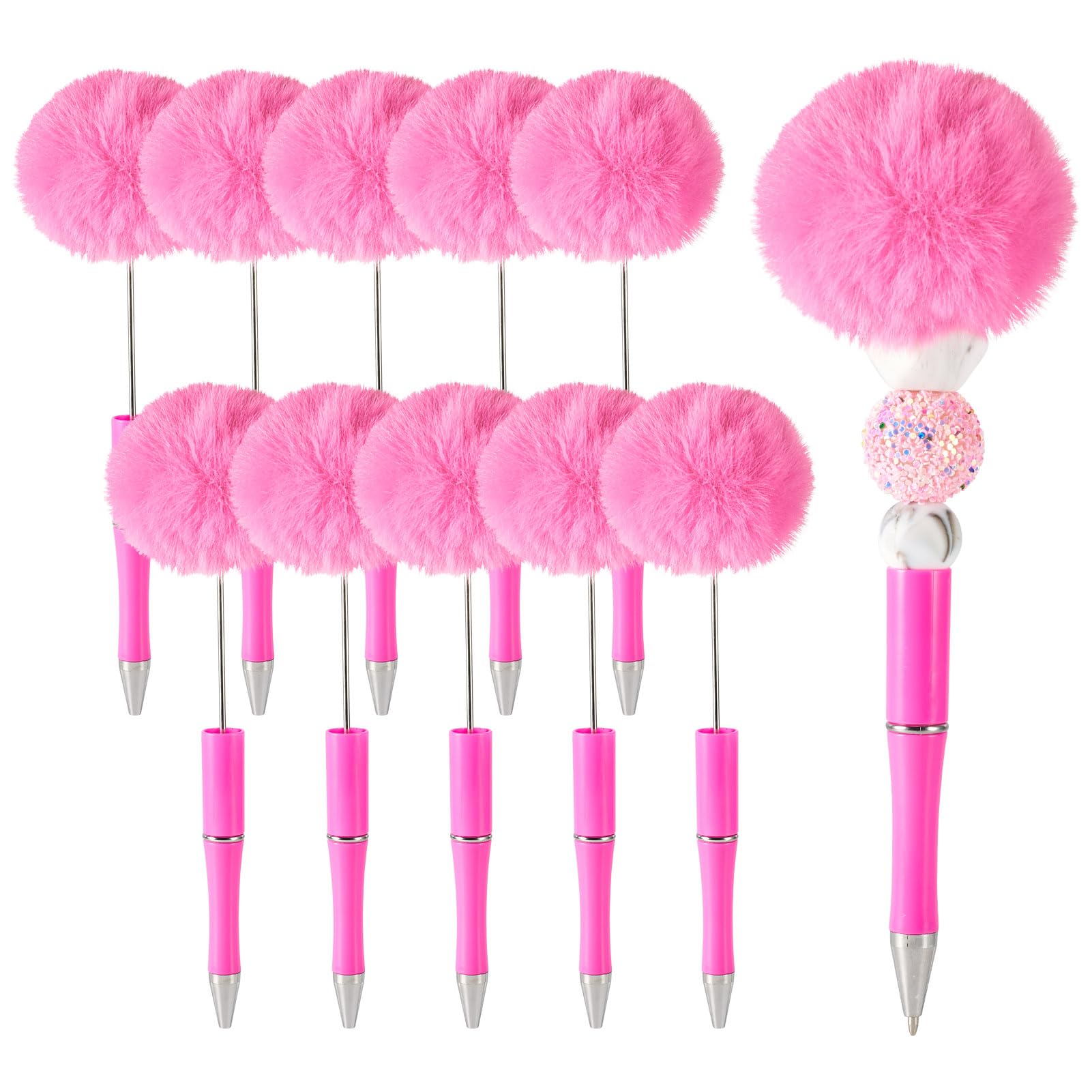 

Beadthoven 10pcs Bead Pen Fluffy Decorative Ballpoint Pen Set Camellia Color Fur Ball Bead Pen Plastic Beads Custom Ballpoint Pen DIY Pen Cute Pen DIY