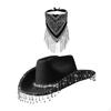 Cappello da Cowboy con Bandana Frangiata, Cappello con Strass Brillanti, Sciarpa per la Testa, Cowgirl da Sole