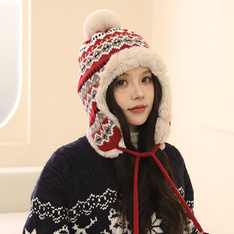 Wool Hat Women's Season Thickened Warm Face Small Ear Protection Plush Hat Riding Cold Cover Lei Feng Hat