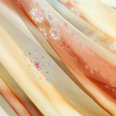 100*150cm Fairy Gradient Color Chiffon Fabric Ancient Style Flowers Printed Tulle Fabric DIY Hanfu Skirts Dress Stage Costume