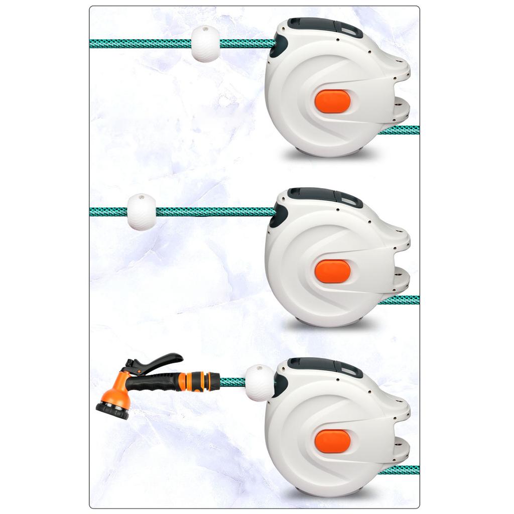 Retractable Garden Hose Reel Slow Return Auto Rewind Retractable Garden Hose Reel Wall Mount with Sprayer Nozzle for Car Wash
