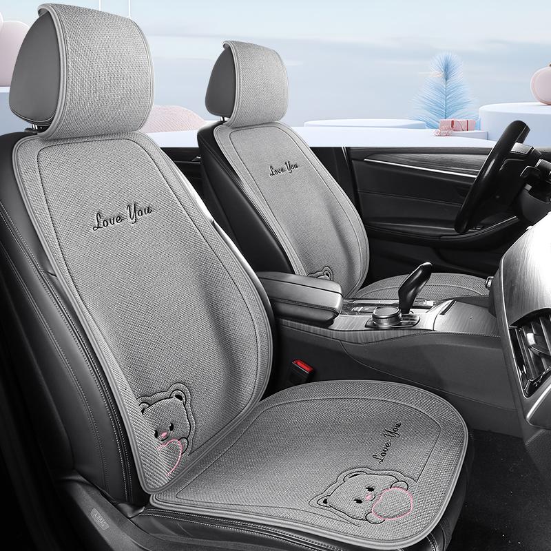 Liebliches Bären-Autositzkissen für den Vordersitz Weicher & Atmungsaktiver Leinenstoff für Alle Jahreszeiten Universell Passend für die Meisten Autos