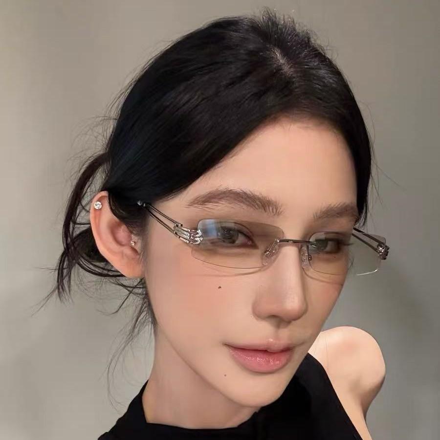 New square rimless mercury sunglasses female pure desire Internet celebrity personality hip-hop versatile photosensitive mirror