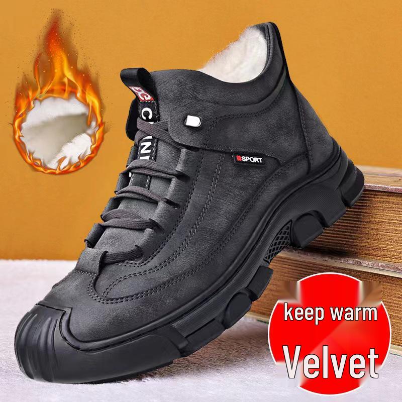 Men's Winter High-Top Non-Slip Warm Snow Boots - Cotton, Velvet-Lined, Comfortable, Wear-Resistant, Casual Outdoor Footwear