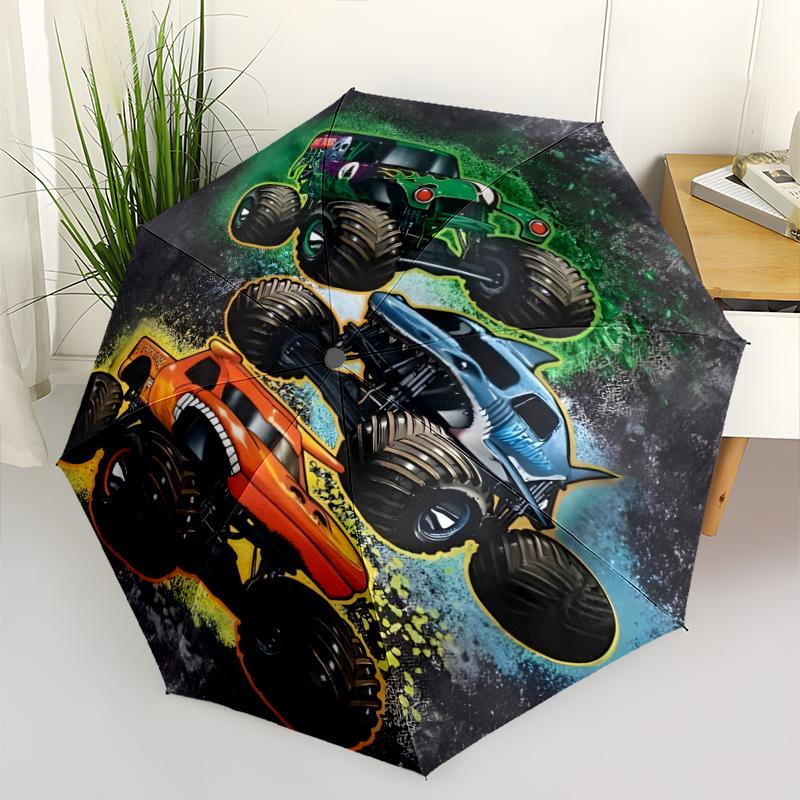 Monster Machines Fashionable Automatic Opening/Closing Folding Umbrella. Portable and Foldable, Ideal for Gift, Travel, and Daily Use.