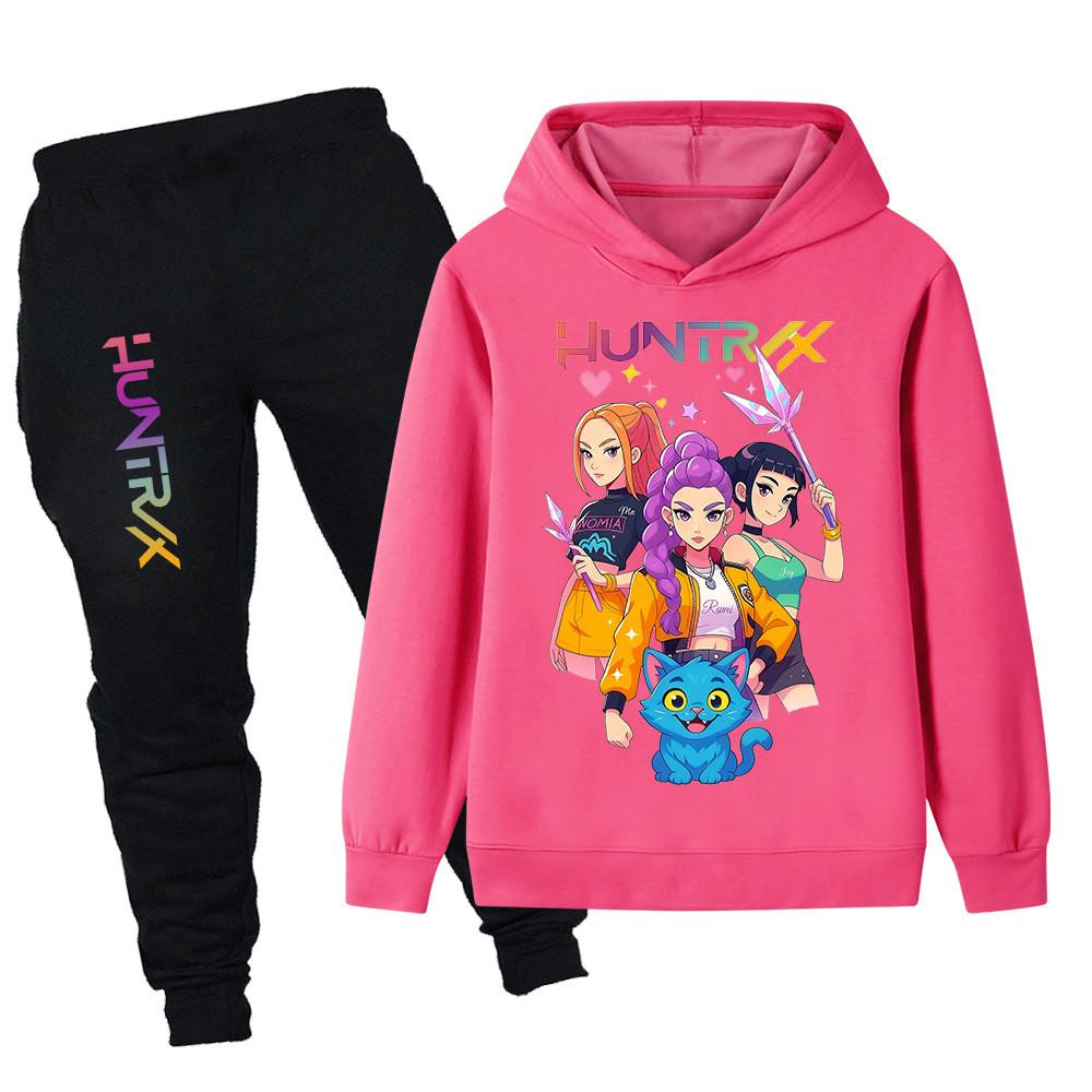 PB1233 Kinder Jungen Mädchen Kpop Mira Zoey Rumi Aufdruck Langarm Kapuzenpullover Hose Hosen Kleidung Sets