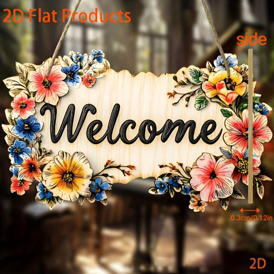 Floral Wooden Welcome Sign Front Door Sign Ornaments Flower Hanging