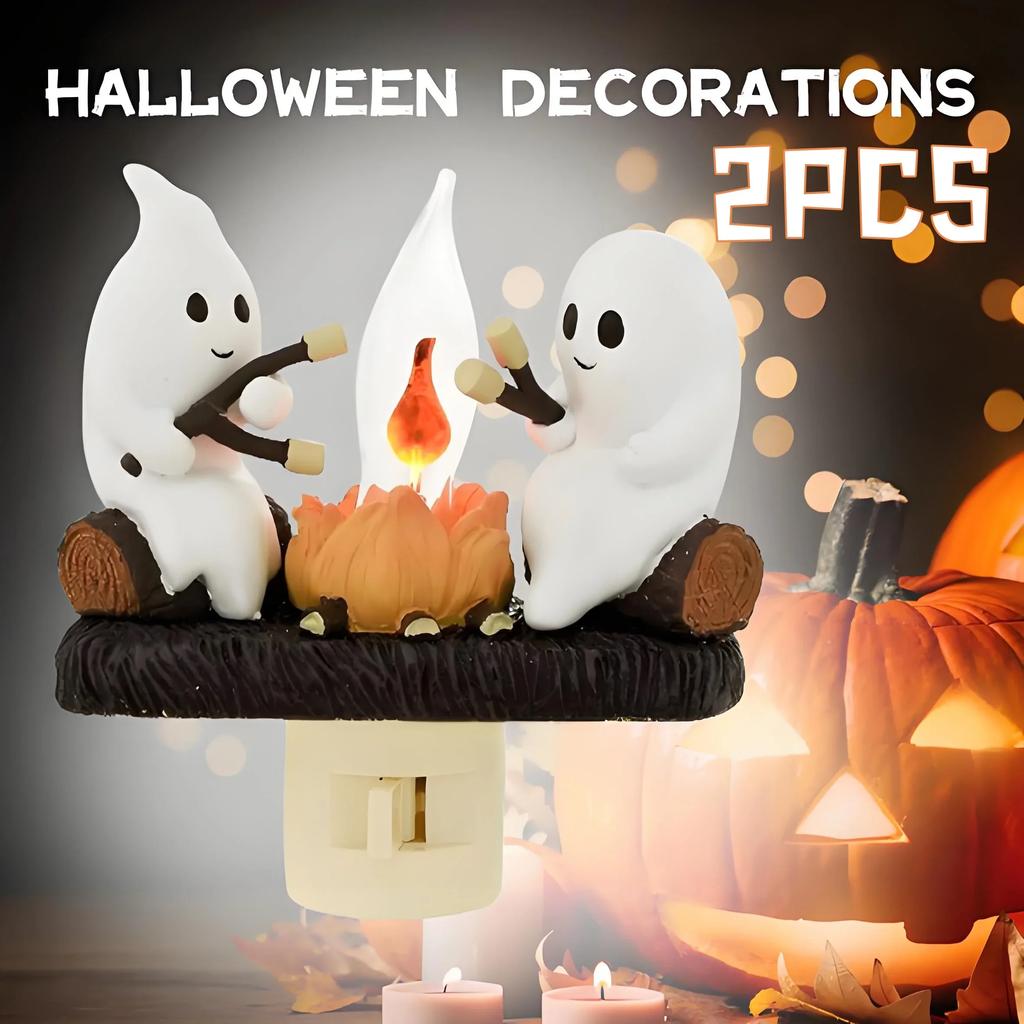 2025 Ghost Campfire Flickering Nightlight Halloween 3D LED Campfire Night Light Gifts Indoor Decorations for Family Friends