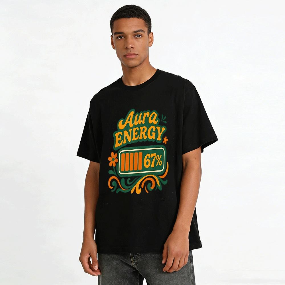 Vintage Aura Energy 67% Power Graphic Casual Tee Pure cotton T-shirt