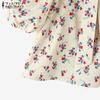 ZANZEA Women Square Neck Bubble Short Sleeve Floral Print Blouses