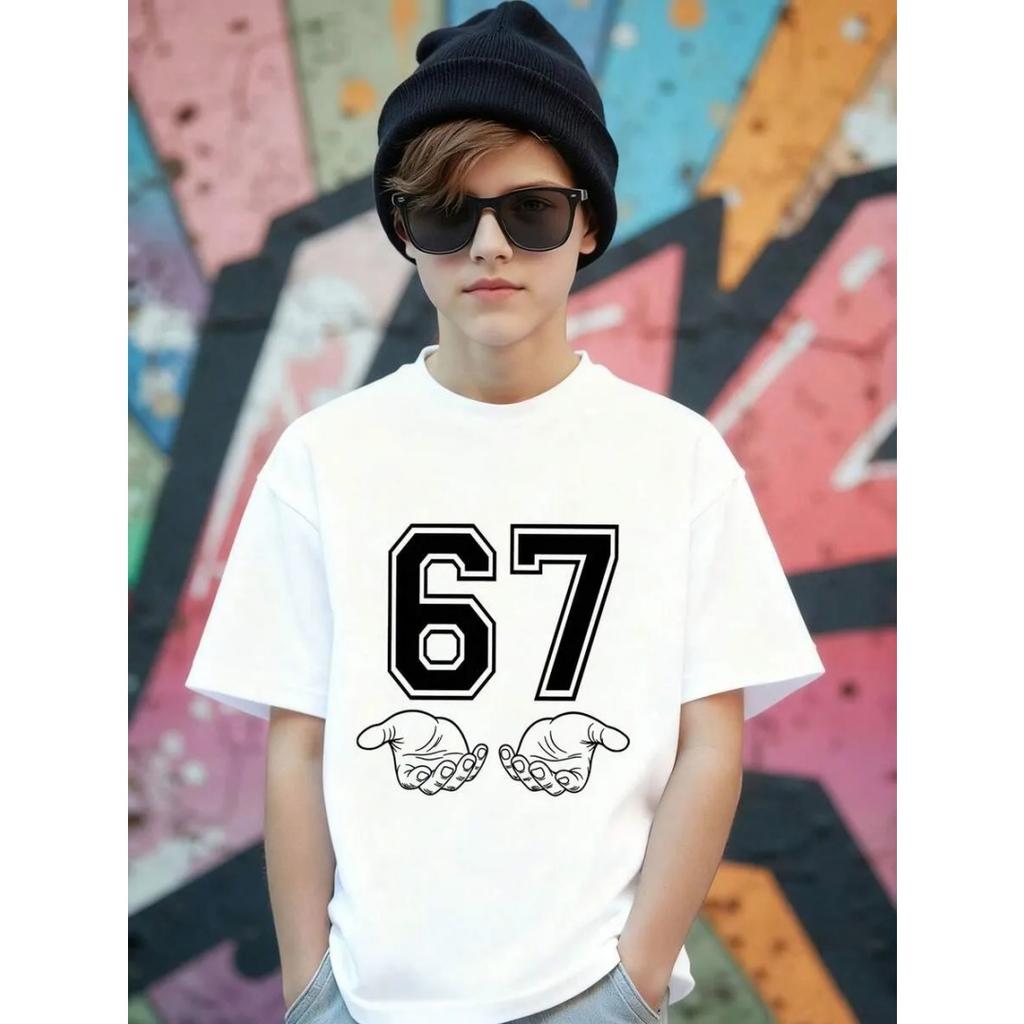 New Children Funny Six Seven Meme Print T-Shirt for Men Novelty Kids Tees Crew Neck Short Sleeve T-Shirt Loose Casual Clothing
