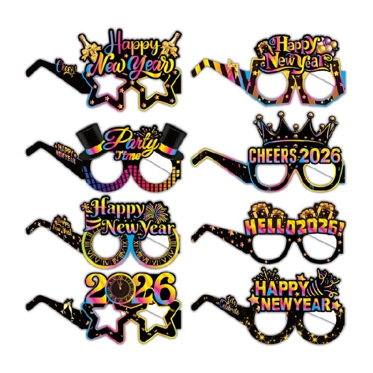 New Year 2026 Paper Eyewear Bundle 8 Pcs Costume Accessory Funny Party Glasses Celebration Decoration Props