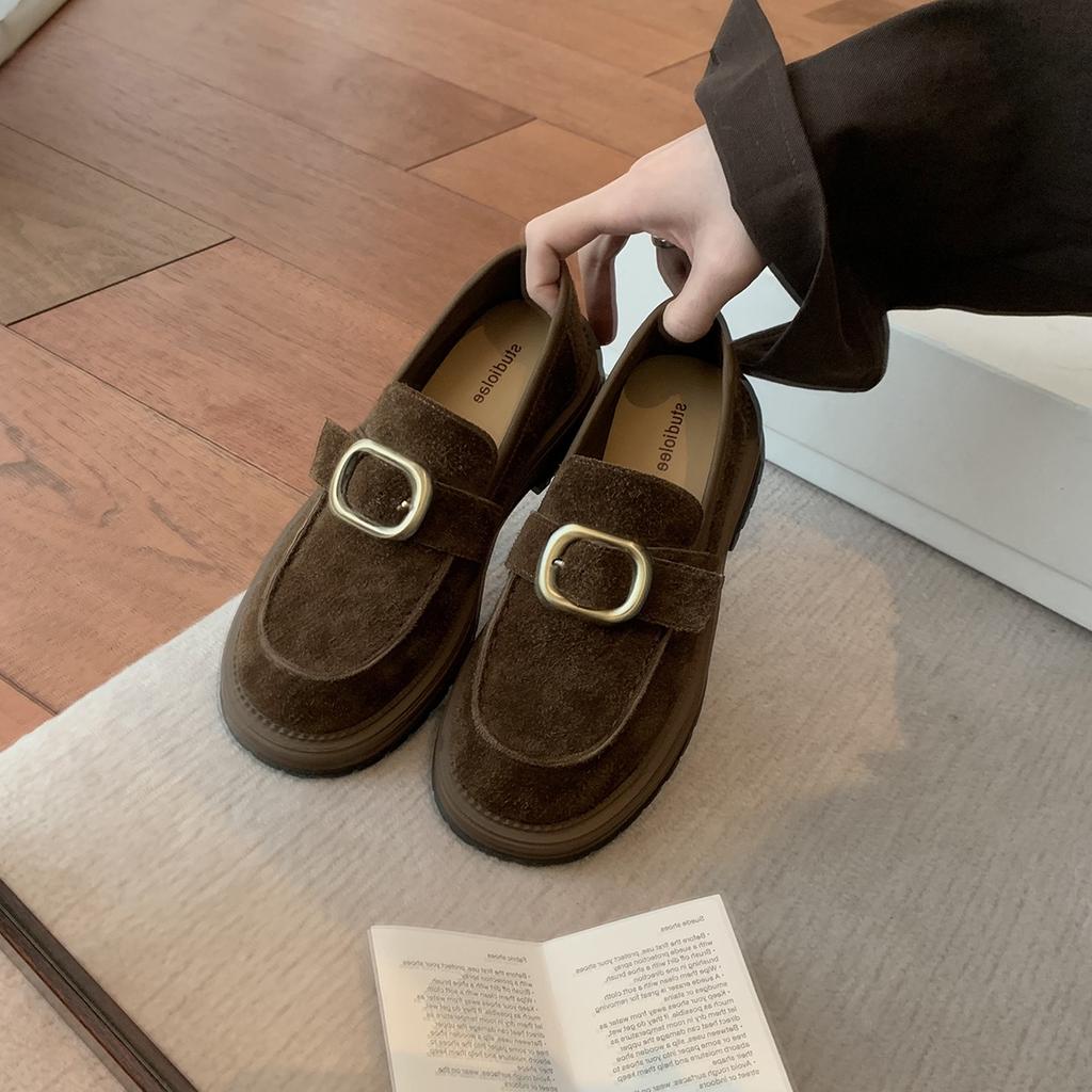 Rindslederversion~ Jialida Damenschuhe erhöhen die Höhe um 4 cm Metallschließe mit Plateau Slipper, Damen Faulenzer Pedal kleine Lederschuhe mit