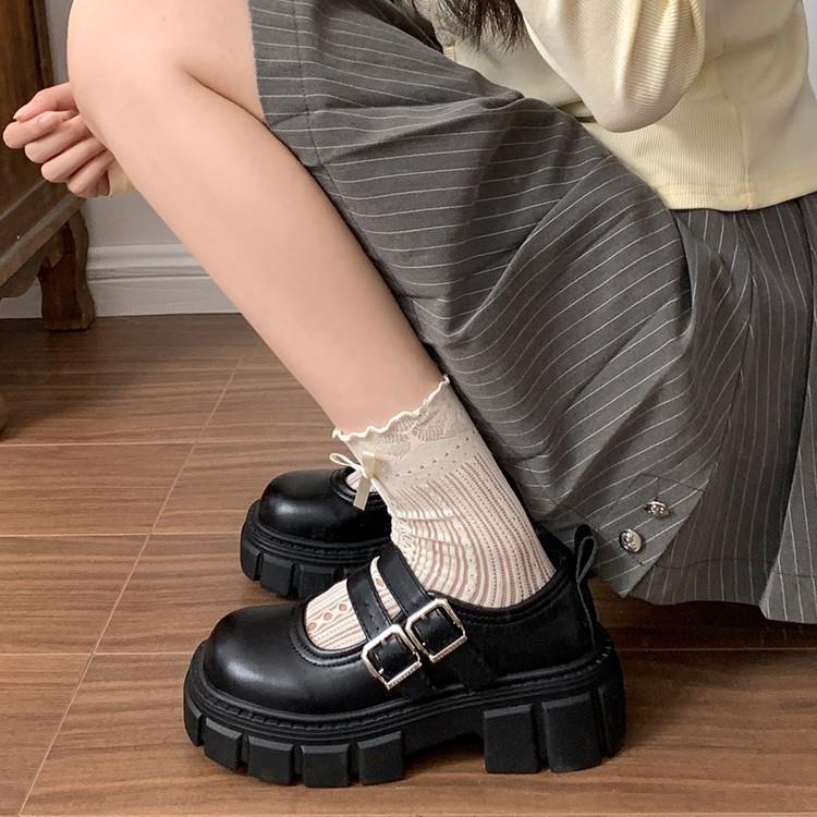 Black French British Style Small Man Thick-soled Small Leather Shoes Women's 2025 New Summer JK Shallow Mouth Mary Jane Single Shoes