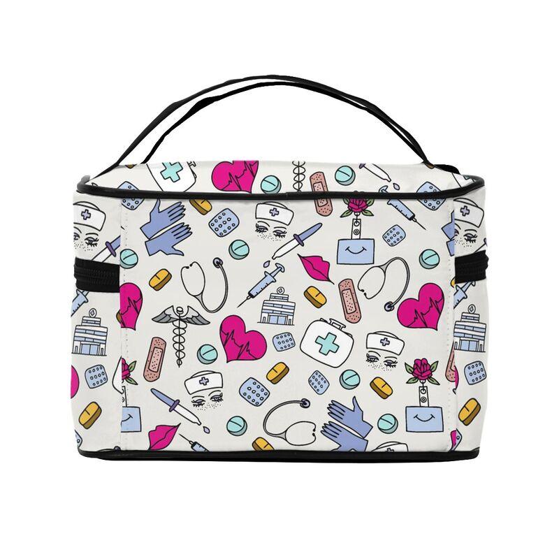 Große Make-up-Tasche Benutzerdefinierte Cartoon-Arzt Krankenschwester Enfermera En Apuros Tragbar Reißverschluss Reise Kosmetikpinsel Tasche Organizer