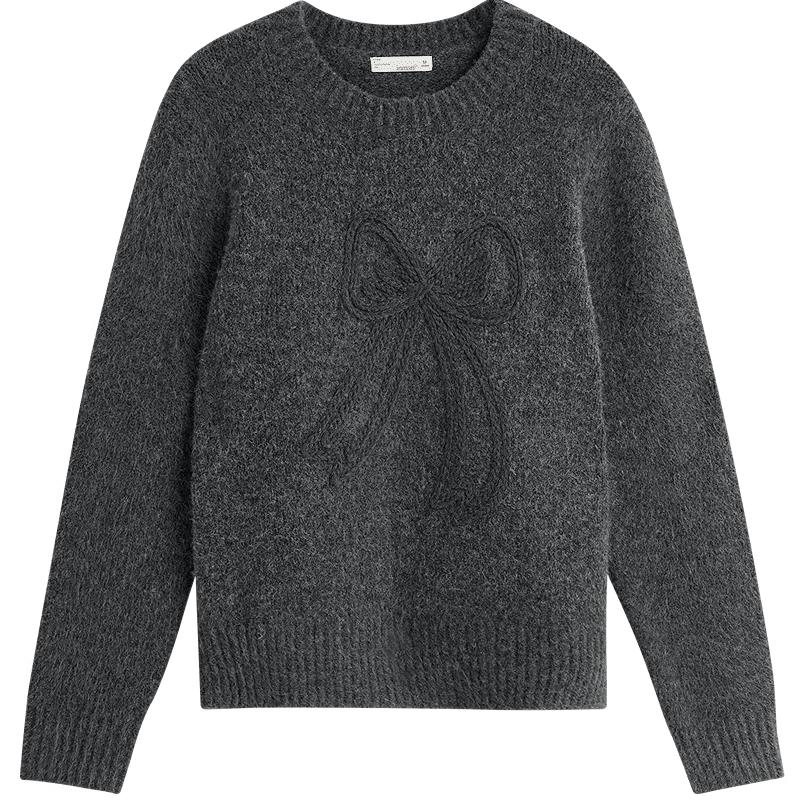 

Инман Французский Стиль Ретро Вязаный Свитер с Бантом L