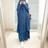 Large Hem Solid Color Robe Dress Hood Set Muslim National Costume
