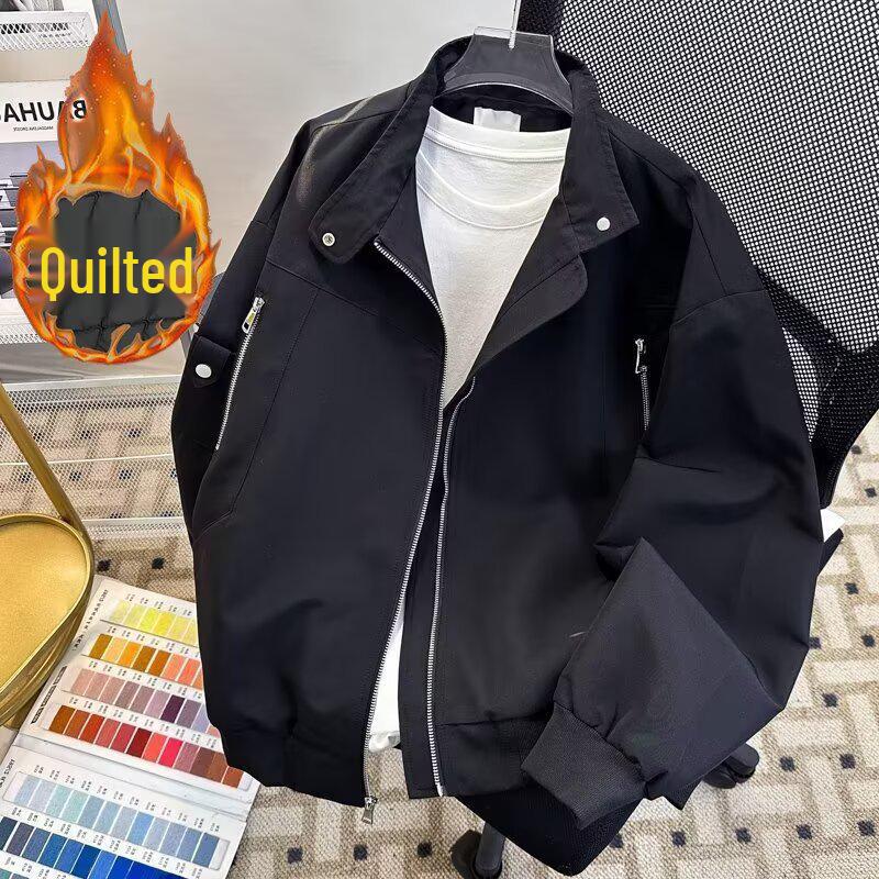 

2025 Hong Kong Style Men s Autumn/Winter Korean Casual Embroidered Padded Jacket M чорний