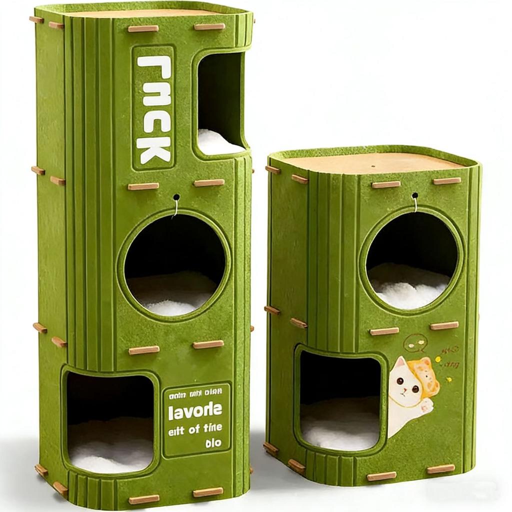 Thickened Multi-layer Fold Eared Cat Bed Four Season Universal Household Felt Warm Cat House Three Floors Cats Climbing Frame Villa Excluding Mat