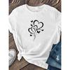 T-shirt Court Manches Courtes pour Femme Taille Européenne Imprimé « Amour Artistique et Papillon Volant », Tenue Artistique à la Mode, Haut à Col Rond