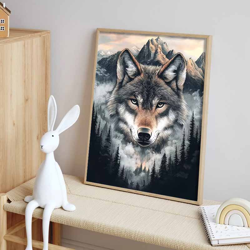 5D Wolf Full Diamond Painting Cross Stitch Set, DIY Gem Diamond Embroidery Crafts and Crafts, Decorative Home Wall Mural Ornaments