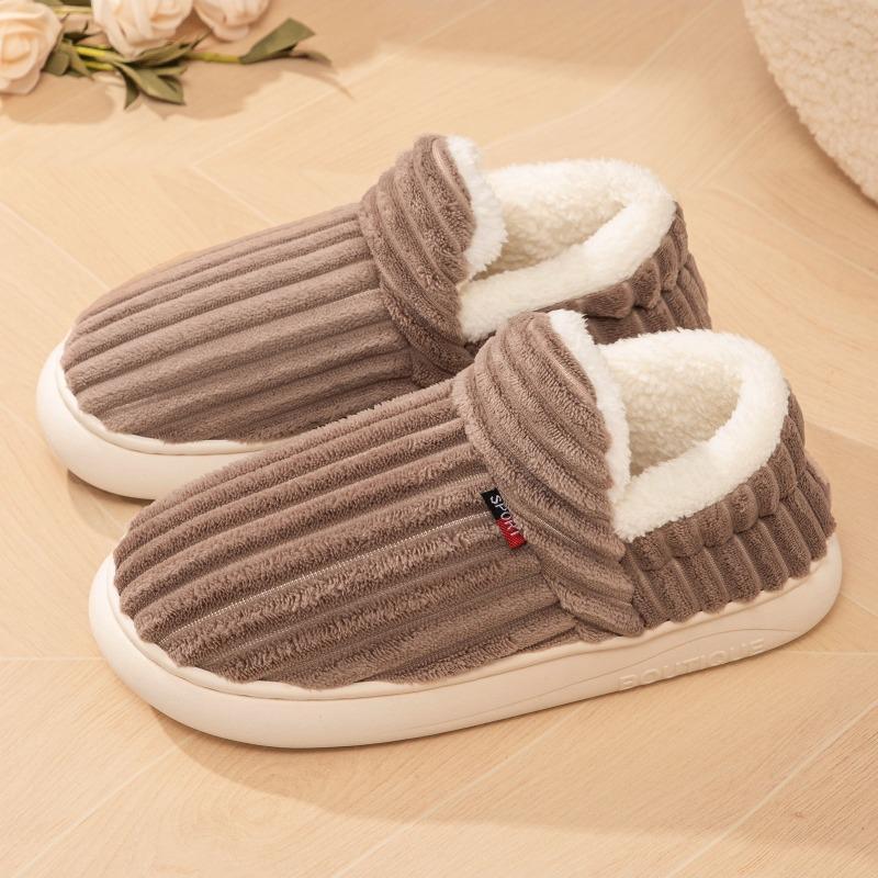 Women Coral Fleece Furry Slippers, Warm Indoor Slip On Lazy Cotton Shoes Plus Size
